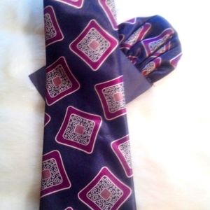 VINTAGE AMERICAN EDITION OLD SKOOL POCKET SQUARE & TIE Black Magenta Tan Black